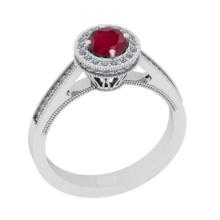0.82 Ctw VS/SI1 Ruby And Diamond 14K White Gold Engagement Halo Ring