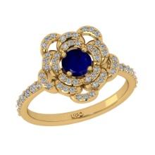 0.92 Ctw VS/SI1 Blue sapphire and Diamond Prong Set 14K Yellow Gold Engagement Ring