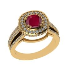 1.81 Ctw VS/SI1 Ruby and Diamond 14k Yellow Gold Engagement Halo Ring (LAB GROWN)