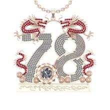 9.72 Ctw VS/SI1 Ruby And Diamond Style Prong Set 14K Rose Gold Poker theme Necklace (ALL DIAMOND ARE