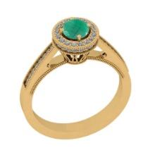 0.82 Ctw VS/SI1 Emerald And Diamond 14K Yellow Gold Engagement Halo Ring