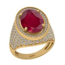 7.50 Ctw VS/SI1 Ruby And Diamond 14K Yellow Gold Engagement Ring