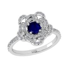 0.92 Ctw VS/SI1 Blue sapphire and Diamond Prong Set 14K White Gold Engagement Ring