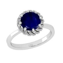 2.25 Ctw VS/SI1 Blue sapphire and Diamond Prong Set 14K White Gold Engagement Ring