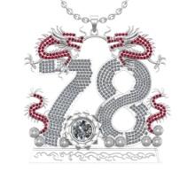 9.72 Ctw VS/SI1 Ruby And Diamond Style Prong Set 14K White Gold Poker theme Necklace (ALL DIAMOND AR