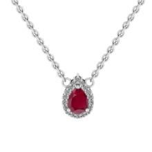 0.89 Ctw VS/SI1 Ruby and Diamond Prong Set 14K White Gold Necklace (ALL DIAMOND ARE LAB GROWN )
