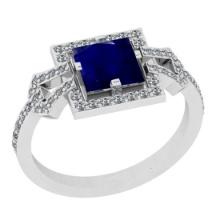 1.34 Ctw VS/SI1 Blue Sapphire And Diamond 14K White Gold Wedding Halo Ring