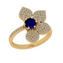 0.92 Ctw VS/SI1 Blue sapphire and Diamond Prong Set 14K Yellow Gold Engagement Ring