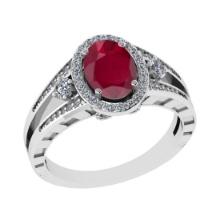 1.61 Ctw VS/SI1 Ruby and Diamond 14k White Gold Engagement Halo Ring (LAB GROWN)
