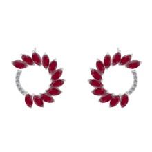 3.18 Ctw VS/SI1 Ruby And Diamond 14K White Gold Earrings (ALL DIAMOND ARE LAB GROWN )