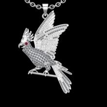 1.72 Ctw VS/SI1 Ruby and Diamond Prong Set 18K White Gold Birds Necklace (ALL DIAMOND ARE LAB GROWN