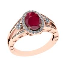 1.61 Ctw VS/SI1 Ruby and Diamond 14k Rose Gold Engagement Halo Ring (LAB GROWN)