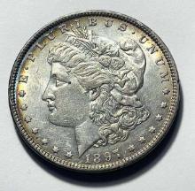 1897 Morgan Silver Dollar AU Rainbow Toned