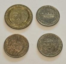 Lot of four Casino Gaming Tokens, Bally's, Riverboat Casino and Empress River Casino