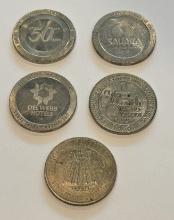Lot of five Casino Gaming Tokens