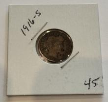 1916-S Liberty Head Barber Dime Coin