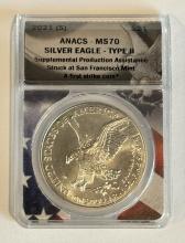 2021-S S$1 Silver Eagle Coin ANACS - MS70 TYPE II