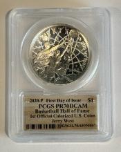 2020-P $1 Silver Basketball Hall of Fame Colorized - PCGS PR70DCAM