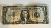 1934 Vintage One Dollar Note - Blue Seal Silver Certificate Washington Bill