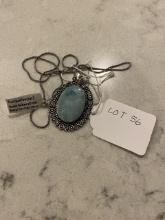 Turquoise Pendant Necklace with Chain German Silver