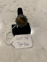 Tiger Eye Ring Size 9 German Silver