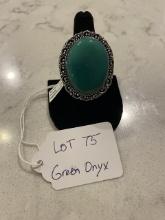 Green Onyx Ring Size 9 German Silver
