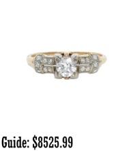 18k Gold 0.54ct Diamond Art Deco Engagement Ring
