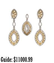 14k White & Gold Dangle Earrings Matching Pendant
