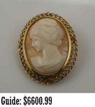14k Gold Brooch or Pendant Cameo - Lady Bust