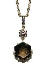14k Gold Smokey Quartz  Diamond Pendant Necklace