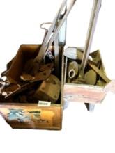Fruit box + Cobblers box w/ assorted primitives, ice skates, pulleys, & more