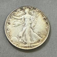 1938 US Walking Liberty Half Dollar, 90% Silver