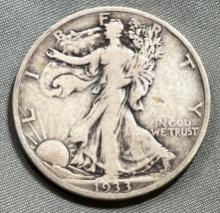 1933-S US Walking Liberty Half Dollar, 90% Silver
