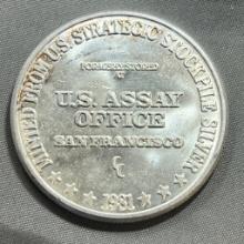 1981 US Assay Office one Troy Ounce .999 Silver round, SIGMA TESTED