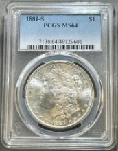 1881-S Morgan SIlver Dollar in PCGS MS64 Holder
