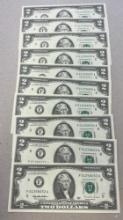 10- 1995 $2.00 Notes, w/ Sequential Serial Numbers, UNC