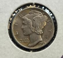 1916 Mercury Dime, 90% Silver, AU