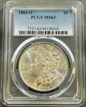1884-O Morgan Silver Dollar, grade MS63 in PCGS holder