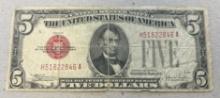 1928E Red Seal $5.00 United States Banknote