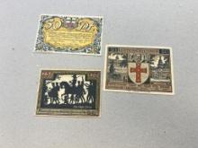 3 Pieces of Notgeld German Emergency Issue banknotes