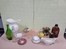 Misc lot, pitchers, bottles, spitoon, Coca Cola Plate, and more