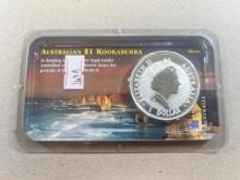 1992 Australia Silver Kookaburra in UNC Littleton Holder, .999 fine silver