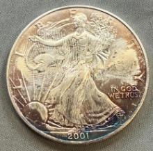 2001 US Silver Eagle Dollar Coin, .999 Fine Silver, LOOK at both sides!