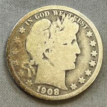 1908-S Barber Half Dollar, 90% Silver