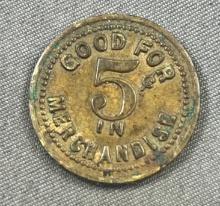 O.G. Weidner Good for 5 cents brass token
