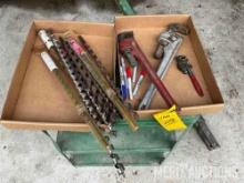 (2) flats of pipe wrenches & drill bits