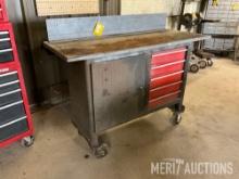 24in. x 5ft. x 41in. rolling shop table with drawers