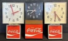 Lot of 3 1970s Coca Clock Plastic Electric Advertising Wall Clocks