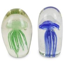 Two Jellyfish Style Art Glass Paperweights