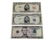 Lot of 3 - $5 US Banknotes